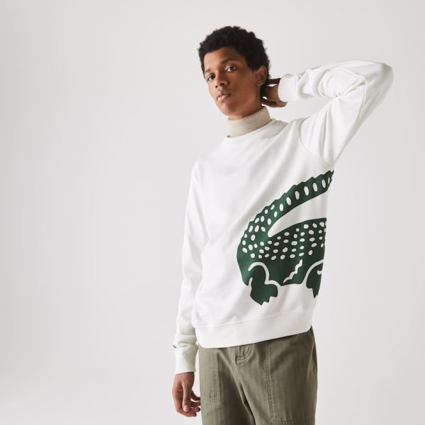 Lacoste Oversize Croc Crew Neck Cotton Sweatshirt Pánské - Mikiny Bílé | CZ-ivBblm